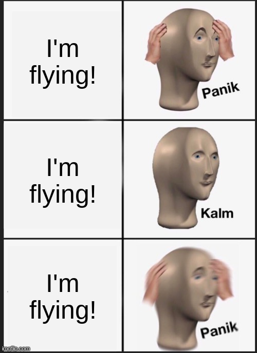 Panik Kalm Panik | I'm flying! I'm flying! I'm flying! | image tagged in memes,panik kalm panik | made w/ Imgflip meme maker