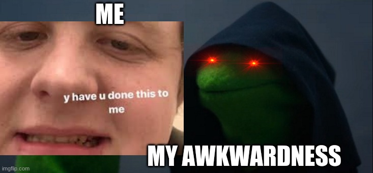 idk | ME; MY AWKWARDNESS | image tagged in evil kermit | made w/ Imgflip meme maker