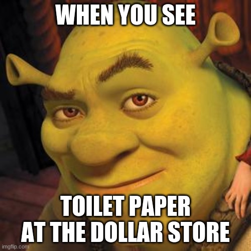 Shrek Sexy Face | WHEN YOU SEE; TOILET PAPER AT THE DOLLAR STORE | image tagged in shrek sexy face | made w/ Imgflip meme maker