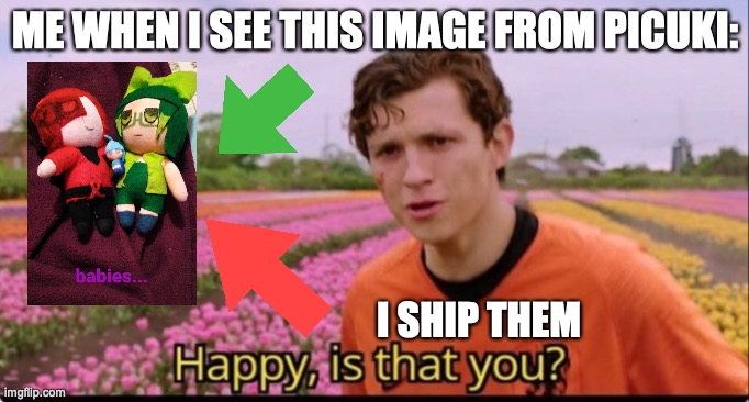 This image is extraordinary to my mind | ME WHEN I SEE THIS IMAGE FROM PICUKI:; I SHIP THEM | image tagged in happy is that you,yay,yayaya,baby,ship,otp | made w/ Imgflip meme maker