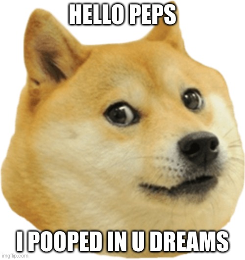 dogey | HELLO PEPS; I POOPED IN U DREAMS | image tagged in dogey | made w/ Imgflip meme maker