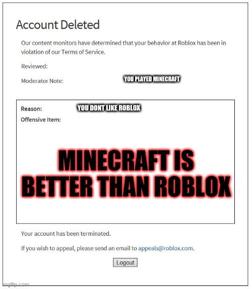 banned from ROBLOX - Imgflip