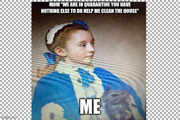 Maria Frederike Van reede-Athlone at age seven | MOM "WE ARE IN QUARANTINE YOU HAVE NOTHING ELSE TO DO HELP ME CLEAN THE HOUSE"; ME | image tagged in cleaning | made w/ Imgflip meme maker