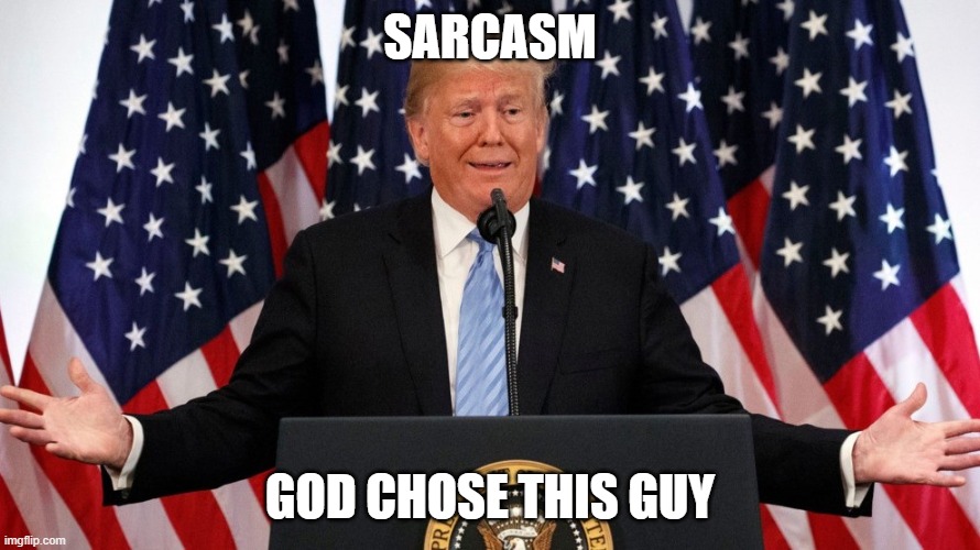 sarcasm | SARCASM; GOD CHOSE THIS GUY | image tagged in donald trump | made w/ Imgflip meme maker