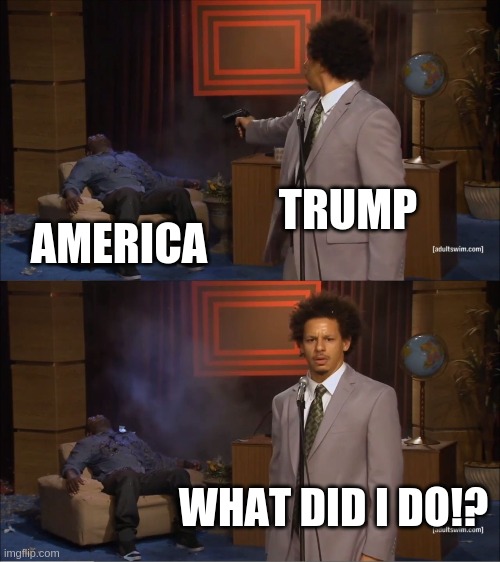 Who Killed Hannibal Meme | TRUMP; AMERICA; WHAT DID I DO!? | image tagged in memes,who killed hannibal | made w/ Imgflip meme maker