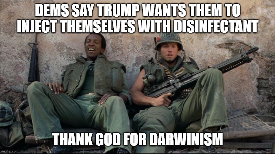 Darwinism | DEMS SAY TRUMP WANTS THEM TO INJECT THEMSELVES WITH DISINFECTANT; THANK GOD FOR DARWINISM | image tagged in animal mother and 8 ball | made w/ Imgflip meme maker
