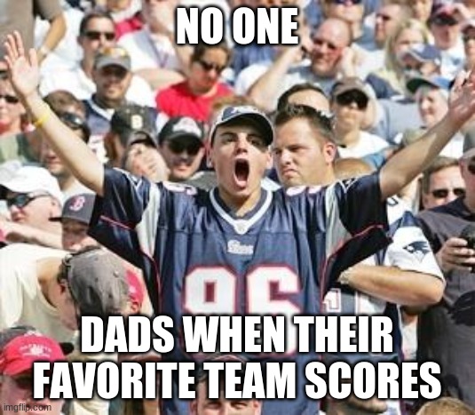 Sports Fans | NO ONE; DADS WHEN THEIR FAVORITE TEAM SCORES | image tagged in sports fans | made w/ Imgflip meme maker
