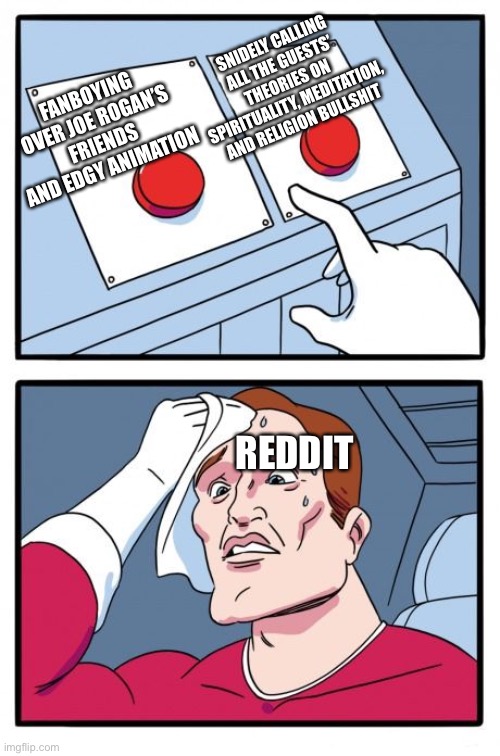 the daily struggle | SNIDELY CALLING ALL THE GUESTS’ THEORIES ON SPIRITUALITY, MEDITATION, AND RELIGION BULLSHIT; FANBOYING OVER JOE ROGAN’S FRIENDS AND EDGY ANIMATION; REDDIT | image tagged in the daily struggle,TheMidnightGospel | made w/ Imgflip meme maker