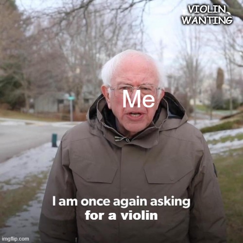 Bernie I Am Once Again Asking For Your Support | VIOLIN WANTING; Me; for a violin | image tagged in memes,bernie i am once again asking for your support | made w/ Imgflip meme maker