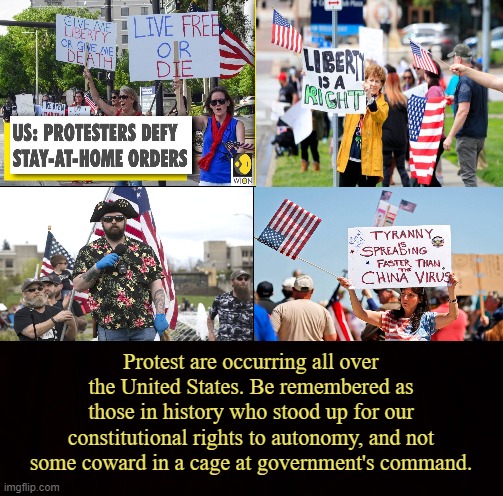 A DAY OF LIBERTY | Protest are occurring all over the United States. Be remembered as those in history who stood up for our constitutional rights to autonomy, and not some coward in a cage at government's command. | image tagged in coronavirus,covid-19,liberty,protest,united states,lockdown | made w/ Imgflip meme maker