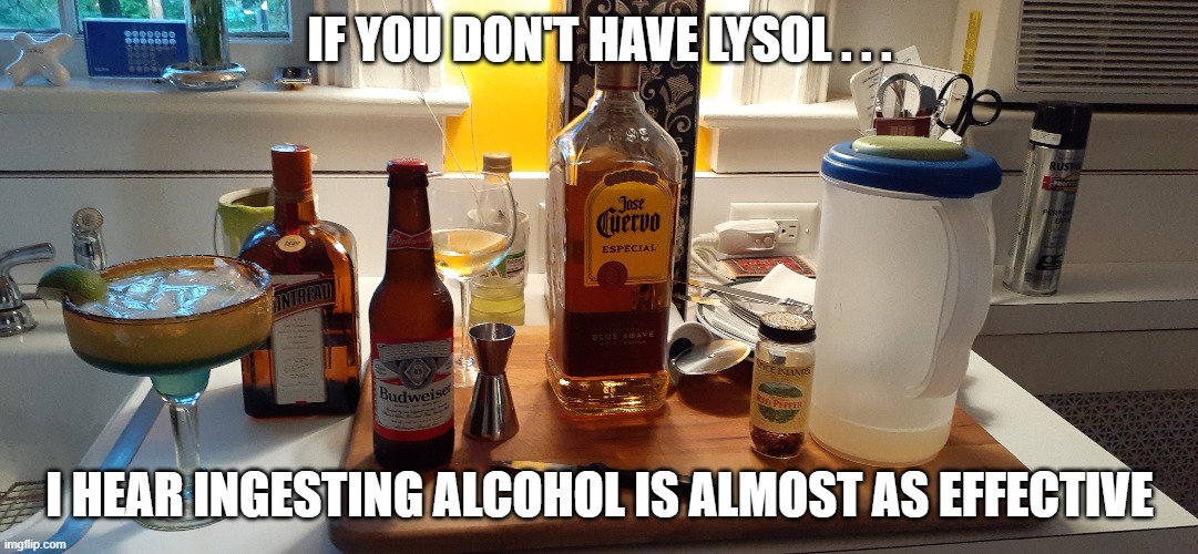 LYSOL | IF YOU DON'T HAVE LYSOL . . . I HEAR INGESTING ALCOHOL IS ALMOST AS EFFECTIVE | image tagged in memes | made w/ Imgflip meme maker