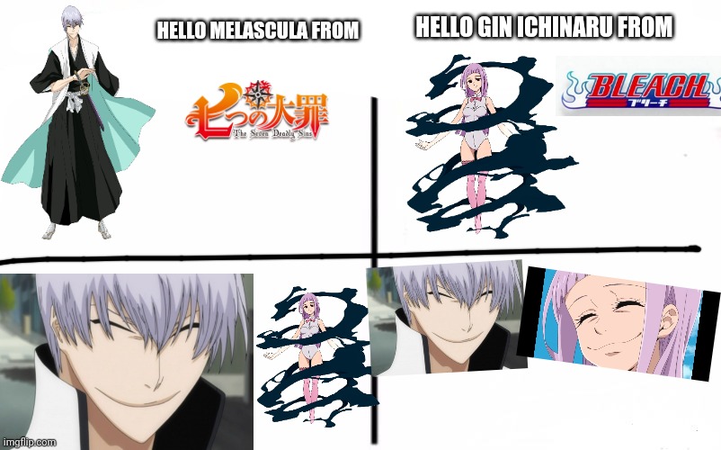 Who Would Win? Meme | HELLO MELASCULA FROM; HELLO GIN ICHINARU FROM | image tagged in memes,who would win | made w/ Imgflip meme maker