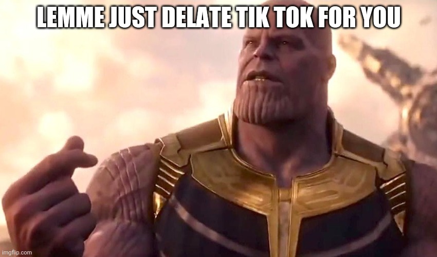 Yes, Please Do That Thanos | LEMME JUST DELATE TIK TOK FOR YOU | image tagged in thanos snap | made w/ Imgflip meme maker