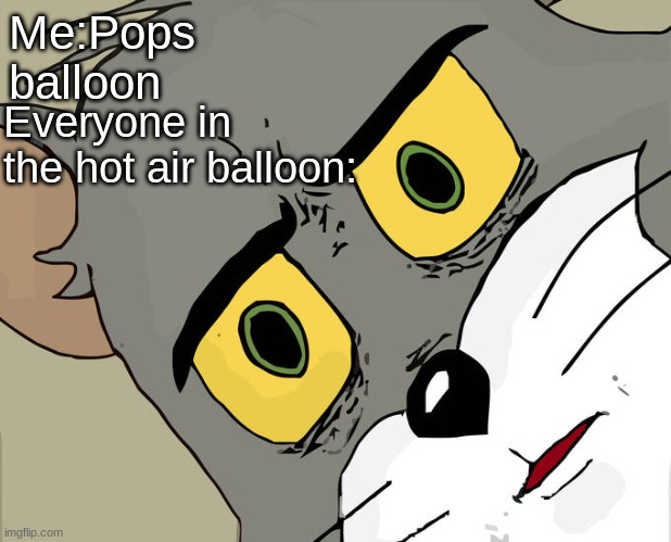 Unsettled Tom Meme | Me:Pops balloon; Everyone in the hot air balloon: | image tagged in memes,unsettled tom | made w/ Imgflip meme maker