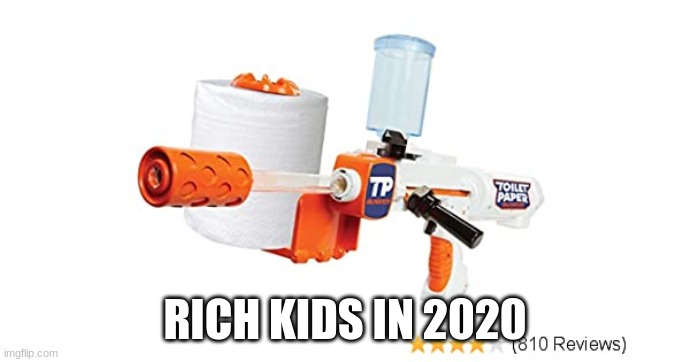 toilet paper gun | RICH KIDS IN 2020 | image tagged in funny memes,coronavirus | made w/ Imgflip meme maker