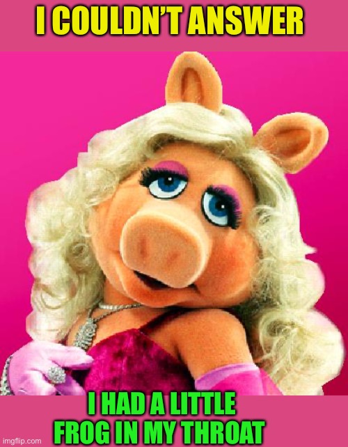 Miss Piggy | I COULDN’T ANSWER I HAD A LITTLE FROG IN MY THROAT | image tagged in miss piggy | made w/ Imgflip meme maker