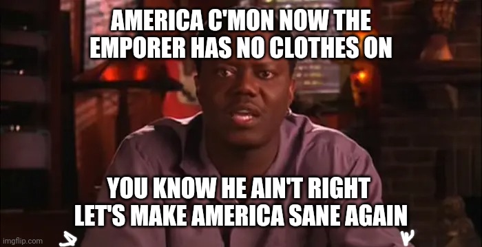 Bernie Mac | AMERICA C'MON NOW THE
EMPORER HAS NO CLOTHES ON; YOU KNOW HE AIN'T RIGHT 
LET'S MAKE AMERICA SANE AGAIN | image tagged in funny | made w/ Imgflip meme maker