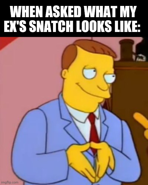 lionel hutz lawyer simpsons | WHEN ASKED WHAT MY EX'S SNATCH LOOKS LIKE: | image tagged in lionel hutz lawyer simpsons | made w/ Imgflip meme maker