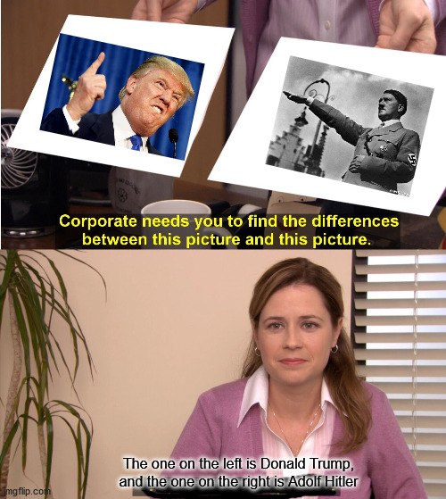 They're not the same picture | The one on the left is Donald Trump, and the one on the right is Adolf Hitler | image tagged in memes,they're the same picture | made w/ Imgflip meme maker
