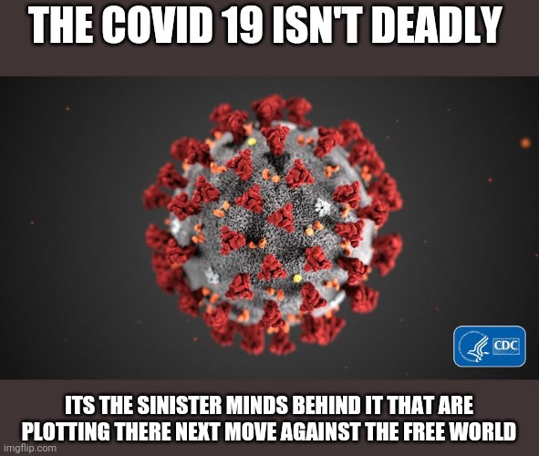 Covid | THE COVID 19 ISN'T DEADLY; ITS THE SINISTER MINDS BEHIND IT THAT ARE PLOTTING THERE NEXT MOVE AGAINST THE FREE WORLD | image tagged in covid 19 | made w/ Imgflip meme maker