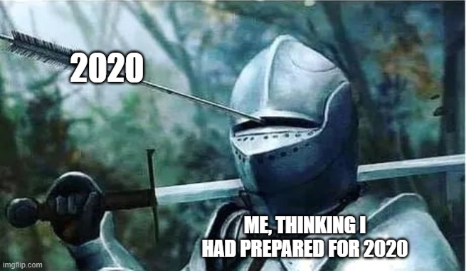 Knight with arrow in his eye | 2020; ME, THINKING I HAD PREPARED FOR 2020 | image tagged in knight with arrow in his eye | made w/ Imgflip meme maker