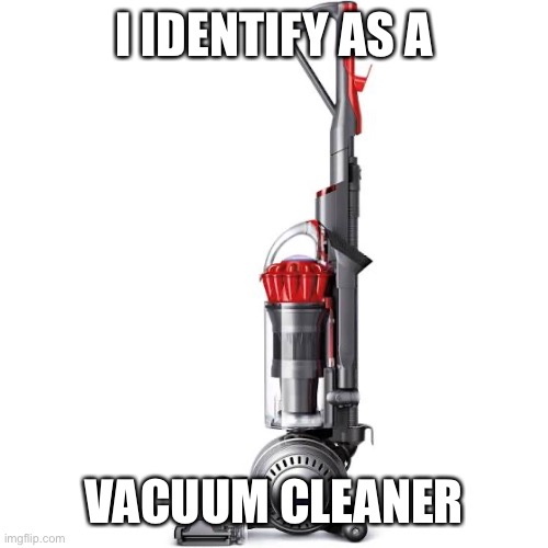 I IDENTIFY AS A; VACUUM CLEANER | image tagged in vacuum cleaner,gender identity,gender | made w/ Imgflip meme maker