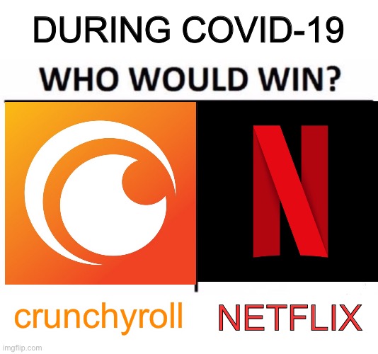 DURING COVID-19; crunchyroll; NETFLIX | image tagged in memes,who would win | made w/ Imgflip meme maker