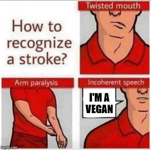 How to recognize a stroke | I'M A
VEGAN | image tagged in how to recognize a stroke | made w/ Imgflip meme maker