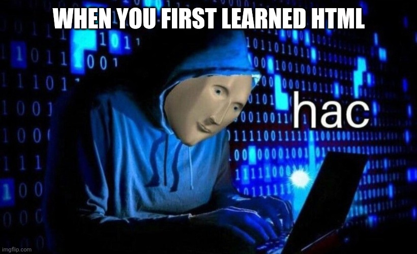 Anybody else kinda learn HTML in the 90s? | WHEN YOU FIRST LEARNED HTML | image tagged in hac,html,90's,1990s,memes,funny | made w/ Imgflip meme maker