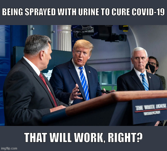 Golden Shower | BEING SPRAYED WITH URINE TO CURE COVID-19; THAT WILL WORK, RIGHT? | image tagged in donald trump,covid-19,cure,putin | made w/ Imgflip meme maker