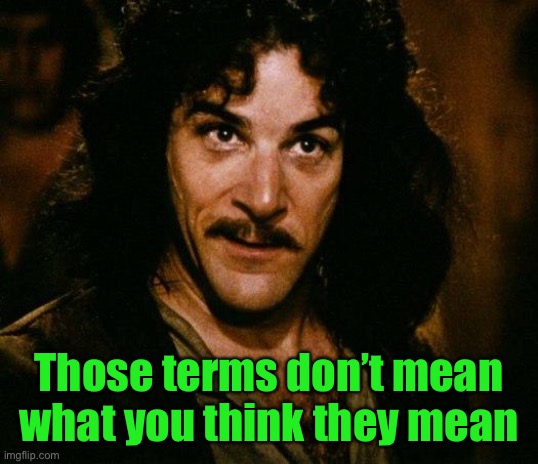 Inigo Montoya Meme | Those terms don’t mean what you think they mean | image tagged in memes,inigo montoya | made w/ Imgflip meme maker