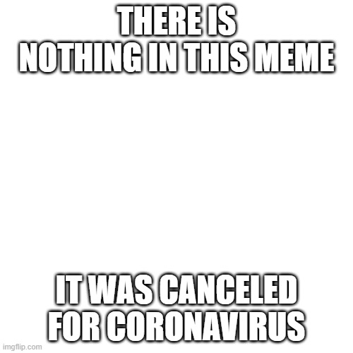 No nothing | THERE IS NOTHING IN THIS MEME; IT WAS CANCELED FOR CORONAVIRUS | image tagged in memes,blank transparent square,coronavirus,cancelled,corona virus | made w/ Imgflip meme maker