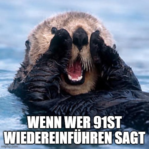 Shouting Otter | WENN WER 91ST WIEDEREINFÜHREN SAGT | image tagged in shouting otter | made w/ Imgflip meme maker