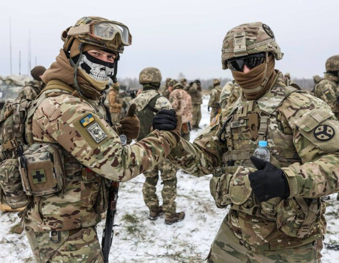 High Quality Cool picture of Ukrainian and American Soldiers Blank Meme Template