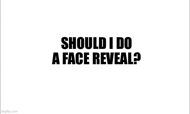 Should I do a face reveal? | SHOULD I DO A FACE REVEAL? | image tagged in white background | made w/ Imgflip meme maker