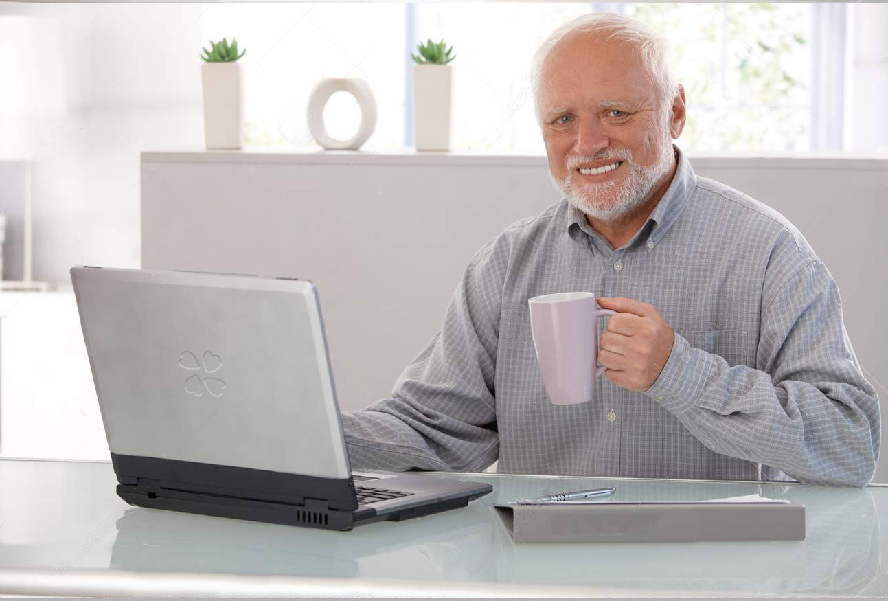 High Quality Hide the Pain Harold looking away from laptop Blank Meme Template