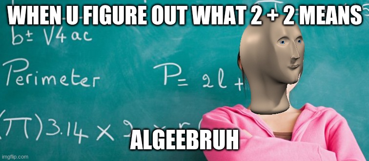 WHEN U FIGURE OUT WHAT 2 + 2 MEANS; ALGEEBRUH | image tagged in algebra | made w/ Imgflip meme maker