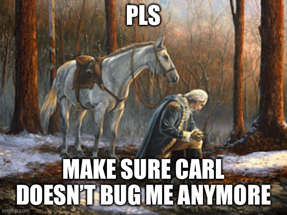 Get rid of Carl | PLS; MAKE SURE CARL DOESN’T BUG ME ANYMORE | image tagged in george washington praying,carl | made w/ Imgflip meme maker