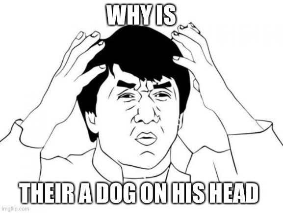 WHY IS THEIR A DOG ON HIS HEAD | image tagged in memes,jackie chan wtf | made w/ Imgflip meme maker