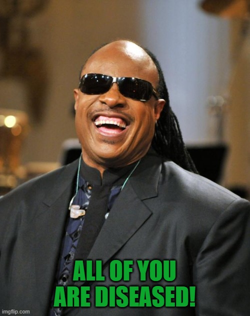Stevie Wonder | ALL OF YOU ARE DISEASED! | image tagged in stevie wonder | made w/ Imgflip meme maker