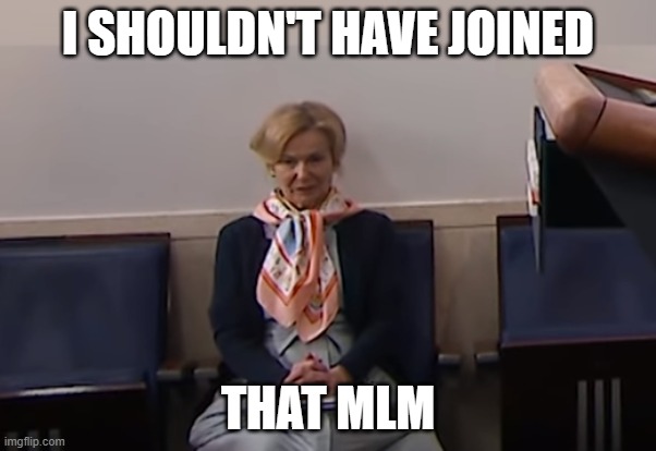  I SHOULDN'T HAVE JOINED; THAT MLM | image tagged in antiMLM | made w/ Imgflip meme maker