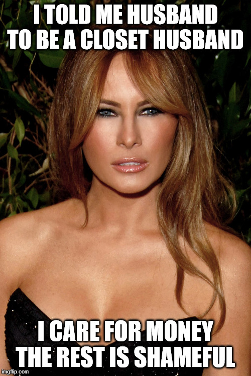 When the plan doesn't work and everything is shameful | I TOLD ME HUSBAND TO BE A CLOSET HUSBAND; I CARE FOR MONEY THE REST IS SHAMEFUL | image tagged in melania trump | made w/ Imgflip meme maker