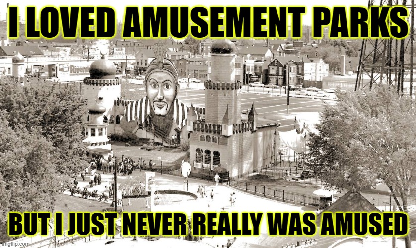 Amused? | I LOVED AMUSEMENT PARKS; BUT I JUST NEVER REALLY WAS AMUSED | image tagged in amusement parks,riverview,riverview park,not amused | made w/ Imgflip meme maker