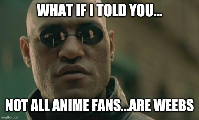 Matrix Morpheus | WHAT IF I TOLD YOU... NOT ALL ANIME FANS...ARE WEEBS | image tagged in memes,matrix morpheus | made w/ Imgflip meme maker