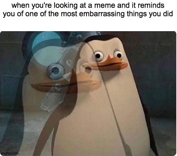 true story | when you're looking at a meme and it reminds you of one of the most embarrassing things you did | image tagged in penguins of madagascar,y tho | made w/ Imgflip meme maker