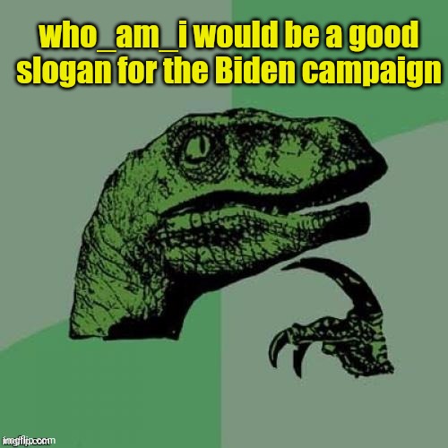 who_am_i would be a good slogan for the Biden campaign | made w/ Imgflip meme maker