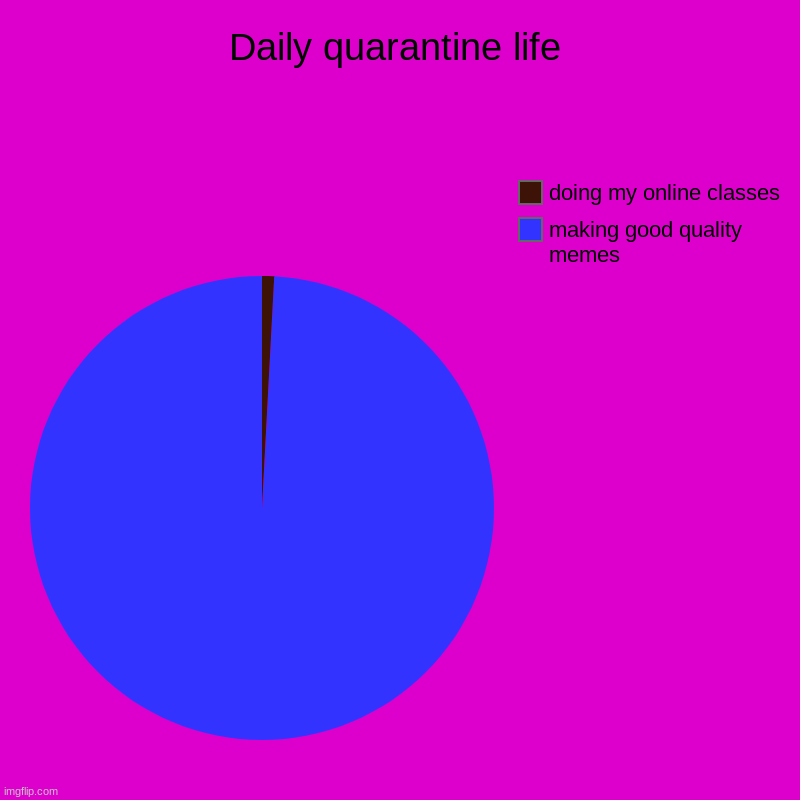 Daily quarantine life | making good quality memes, doing my online classes | image tagged in charts,pie charts | made w/ Imgflip chart maker