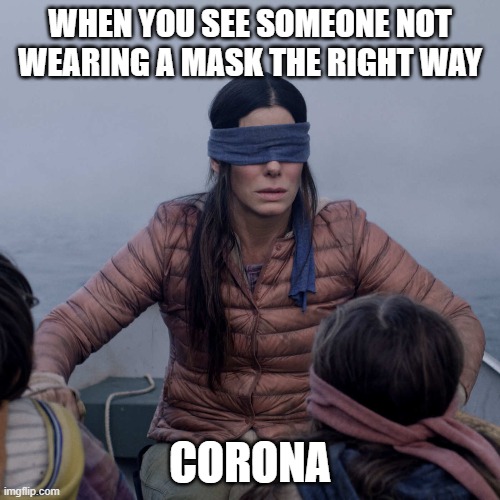 Bird Box | WHEN YOU SEE SOMEONE NOT WEARING A MASK THE RIGHT WAY; CORONA | image tagged in memes,bird box | made w/ Imgflip meme maker