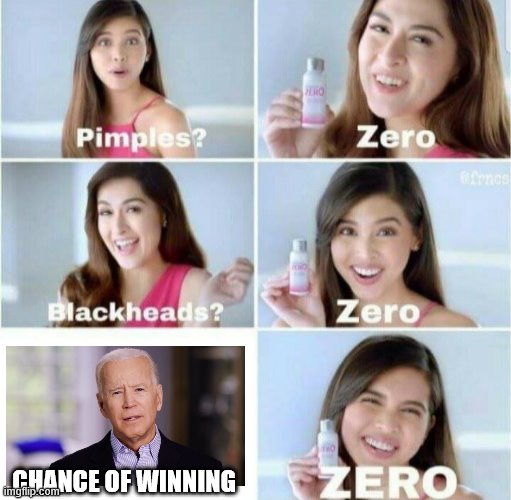Biden's chance of winning 2020 | CHANCE OF WINNING | image tagged in pimples zero,biden,2020,trump 2020 | made w/ Imgflip meme maker