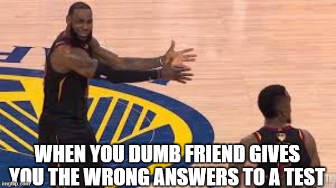 WHEN YOU DUMB FRIEND GIVES YOU THE WRONG ANSWERS TO A TEST | image tagged in nba | made w/ Imgflip meme maker